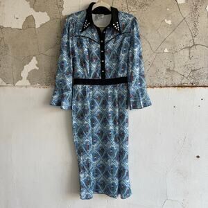 Shirt Dress Western Cowgirl Print Y2K Midi Rockabilly Festival Dress Pearl Snaps